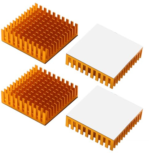 VooGenzek 4 Pièces Ailettes Refroidissement Aluminium, Module Radiateur Ailettes, Refroidisseurs Transistor, avec Ruban Thermique, pour Refroidissement des Composant Électronique, 40*40*11 mm, Doré
