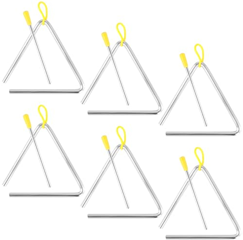 SYUTBOU 6-stück Triangel Musikinstrument, 5 Zoll Triangel Percussion, Dreieck Instrument mit Schlägel, Silber