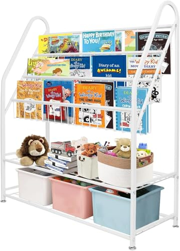 Children Kids Bookshelf, Kids Bookcase Shelves, Children's Bookcases, Kids Book Rack, Book and Toy Storage Organizer Display Stands Shelf for Bedroom, Playroom, Perfect Height for Children (White)