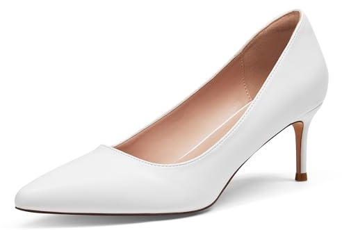 Zhabtuc Kitten Heel Low Pumps 2.4 Pollici Chiuso Punta Aguzza Sexy Comodo Donne Elegante Scarpa al Lavoro Ufficio Appuntamento Ballo Festa Matrimonio Chiesa, Bianco Opaco, 37 EU