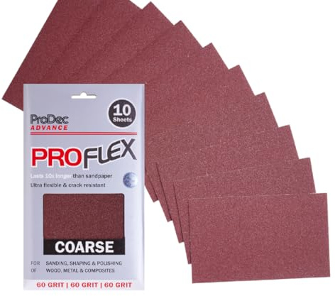 ProDec Advance 10 Sheets Coarse Grade 60 Grit Proflex Ultra Flexible Crack Resistant Aluminium Oxide Abrasive Sanding Paper for Sanding Wood, Paint, Plaster, Filler, Metal & More, 9 x 5.5,230x140mm
