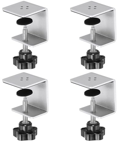 PATIKIL C Clamps, 4 Pcs Heavy Duty Metal Black Desk Clamp Adjustable Mounting Table Clamp with Protective Pad for Fixing Acrylic Glass Plastic Sheets, Silver Tone