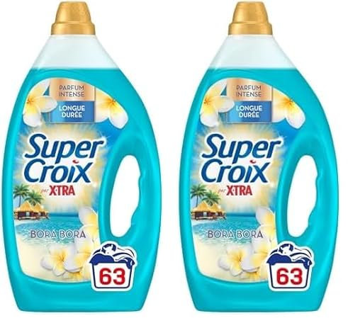 Super Croix par X•Tra - Lessive Liquide - Bora Bora - Fleurs de Monoï & Lait d'Aloe - Moment Evasion - Experience Sensorielle - Parfum Intense - Longue Durée - Efficace dès 20°C - 63 Lavages