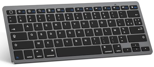 OMOTON Clavier pour iPad, Clavier Bluetooth pour iPad Pro 13/11/12.9/ Pad 10.9/10.2/ Pad 9/8/7/6/5/ Air 5/4/3 /Mini 6/5 et iPhone, Keyboard AZERTY pour iOS, Gris Spatial