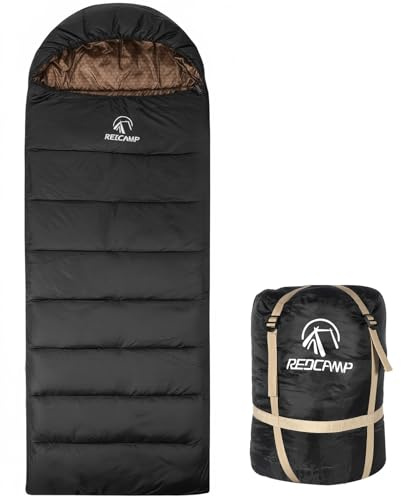 REDCAMP Sac de couchage XXL Graphene 3-4 saisons pour adultes - Sac de couchage confortable en flanelle compacte - Pour l'extérieur, l'hiver, la randonnée, le camping, la randonnée et les voyages
