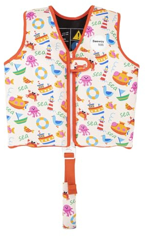 BEEWAY Swim Vest - Swim Jacket for Kids (6-8yrs) / Buoyancy Aid for Swimming with Removeable Floats and Safety Strap & Buckle