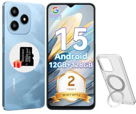 Blackview Wave 9C Handy Ohne Vertrag, Android 15 Phone, 12GB+128GB/2TB TF, 6.56, 5000mAh Smartphone Ohne Vertrag Günstig, IP54, 13MP+8MP, Fingerabdruck/GPS/OTG/Ring-Halter Handyhülle