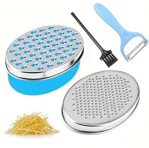 Cheese Grater, Graters for Kitchen with Container and 2 Size Lid, Cheese Shredder, Vegetable Chopper, Ginger Garlic Chocolate Graters Use for Carrots Cucumbers Onion Potato(Blue)