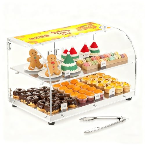 WantJoin Pastry Display Case, 22-inch 2-Tier Countertop Display Case with Magnetic Doors & 3 Trays, Acrylic Commercial Food Display for Bakery, Bread, Dessert, Cake Shop,Black