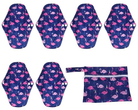HOMSFOU Juego de 7 Piezas de Toallas Menstruales Reutilizables de Bambú Ultrafinas, Absorbentes y Lavables con Bolsa, Compresas Sanitarias Impermeables para Higiene Femenina y Cuidado