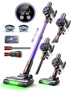 Slivamo S16 Aspirapolvere Senza Fili, 50kPa/600W/45min, Batteria Rimovibile, Scopa Elettrica Leggero con Luce LED Verde, Autoportante, per Peli Di Animali/Pavimenti Duri, Violetto