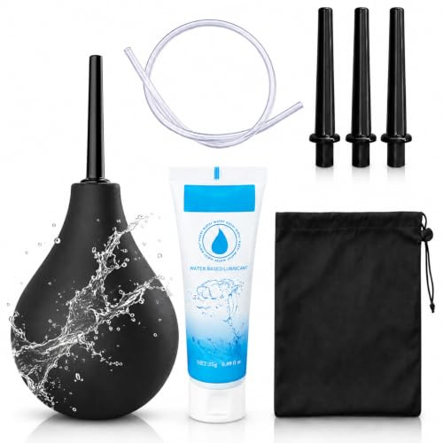 Kit de Ducha Anal de Silicona 224ml – Perilla de Lavado para Higiene Íntima con 3 Boquillas y Tubo de 29 cm, Bolsa y Gel Lubricante – Limpieza Profunda para Hombres y Mujeres