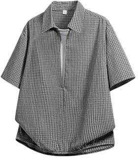 DASONLUE Camisa tradicional para hombre de manga corta a cuadros, camisa de pescador, camisa de negocios, informal, camisa de verano, transpirable, ligera, camisa de ocio, camisa de manga corta, O