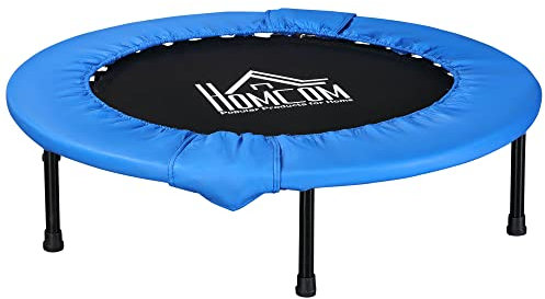 HOMCOM 38 Mini Fitness Trampoline Home Gym Yoga Exercise Rebounder Indoor Outdoor Jumper with Safety Pad, Support Up to 150 KG, Blue and Black