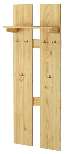 Erst-Holz Breite Wand-Garderobe Kiefer massiv als Flurgarderobe oder Kleiderhaken mit Hutablage 90.80-10