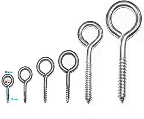 Euro Tische Schraubhaken Ringschraube 40mm, Ösenschraube für Haus, Küche und Büro, und Hakenschrauben Stahl Verzinkt in 6 Verschiedenen Größen (75 Stück)