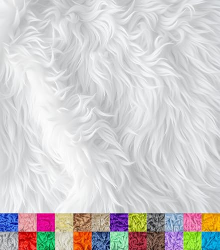 Barcelonetta | Faux Fur Fabric | Soft & Plush | Costume, Upholstery, Decoration, Sewing Material | Fluffy, Fuzzy | Shaggy, Long Pile (White, Half Yard)