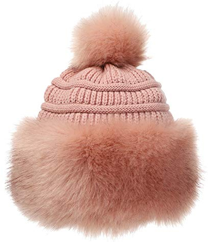 Soul Young Fellmütze Pelzmütze Damen mütze Wintermütze Faux Fuchs Pompom Pelz Warm Weich Stirnband Hut(Rosa)