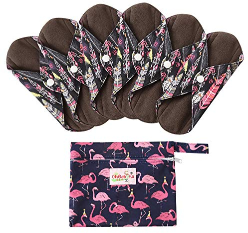 7 Stück/Set Waschbare/Wiederverwendbare Slipeinlagen mit Holzkohle Absorbency Menstruation-Pads Waschbare Stoffbinden, Wiederverwendbare Binden (Groß- 30cm/11.8 inch, Schwarz)