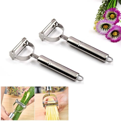 Peladora y trituradora 2 en 1, peladora de papas de acero inoxidable, fideos de zanahoria, pelados y fideos para frutas y verduras