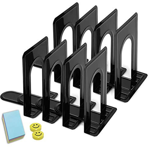 Qualsen 8 pezzi Reggilibri in Metallo, organizer da scrivania per libri, staffe, mensola, librerie, cancelleria da ufficio, Nero, 17 x 12 x 15 cm