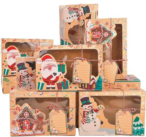 KAHEIGN 12Pcs Weihnachts Kekskästen Boxen, 22 x 15 x 7CM Weihnachten Geschenkboxen Keksschachtel Kuchen-Kästen mit Sichtfenster Anhänger für Bäckerei Schokolade Pralinenschachtel Verpackung