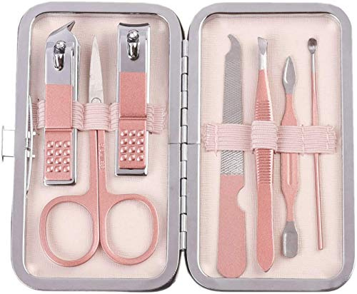 Manicure Pedicure Set Nail Clippers Kit 7 Pcs Stainless Steel Hygiene Kit Portable Nail Trimming set and Grooming Tools with Fine Leather Case [Gift Box] (Rose Gold-7pcs)