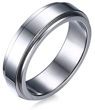 Epinki Bague Anti-Stress, Tournante en Argent et Acier Inoxydable, Taille 6MM