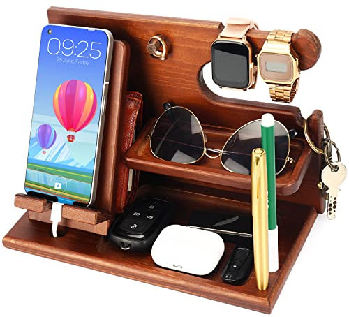 BELLE VOUS Schreibtisch Organizer Holz Ablage - Nachttisch/Desk Organizer - Für Telefon, Geldbörsen, Uhren, Gadget & Schlüssel Aufbewahrung - Geschenke für Männer - Zubehör für Ehemann/Vater