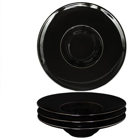 jinsongdafa Set di 4 ciotole per zuppa, piatti fondi, 250 ml, piatti bassi neri, ciotole in porcellana con bordo, ottimo regalo (nero, 29,5 cm di larghezza, scodella laterale)