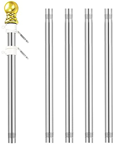 ROSEBEAR 6FT Flag Pole Kit, Flag Pole for Garden, 1.8M 5 Sections Stainless Steel Flag Pole for Outside House Garden Yard, Residential or Commerical Flag Pole Kit (Not Included Bracket and Flag)