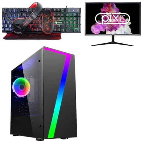 OCHW Seven Rgb Ultra Fast Gaming PC Desktop Computer AMD Ryzen 3 3200G 4.0Ghz 8 Threads ATI Radeon HD Graphics USB 3.0 480GB SSD 16GB DDR4 Wifi 24 Screen 4 in one Bundle Windows 11 Pro