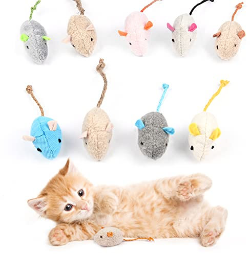 Adiwo Katzenspielzeug Maus, 9 Stück Plüsch Maus mit Katzenminze, Interaktives Katzenspielzeug für Katzen und Kätzchen, Ideal für kleine Rassen