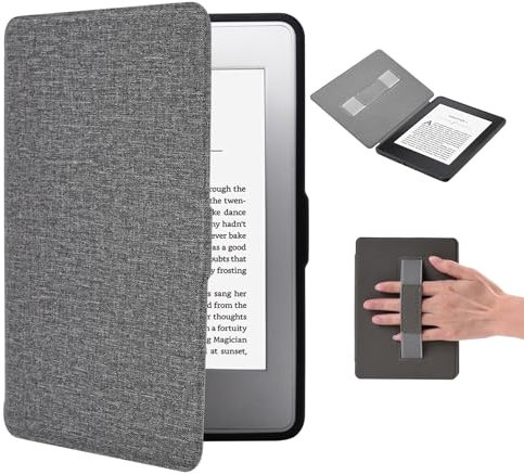 Hülle Kindle Paperwhite 4 2018 10th, 6 Smart-Cover Case mit Handschlaufe und Auto-Sleep-Wake-Funktion, Signature Edition Kindelhülen Schwarz (Grau)