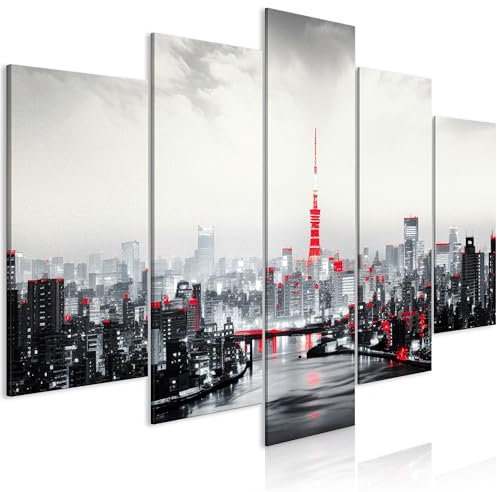 murando - Acoustic Canvas Wall Art Tokio City 100x50 cm 5 pieces - Picture With Acoustic Foam Sound Absorption Print Image Artwork Room Acoustics Soundproofing Modern Art AI Harbour Fog d-H-10017-b-c