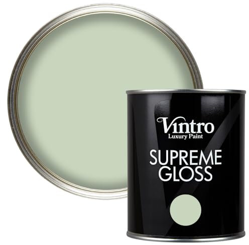 Vintro Paint | Gloss Paint | for Walls | Wood | Trim | Gloss Furniture Paint | Interior & Exterior Use. 1 Litre (Pale Green - Verdant)