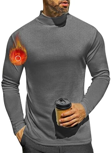 Ekouaer Maglia Termiche da Uomo Invernale Biancheria Intimo Termica a Maniche Lunghe a Collo Alto Grigio L