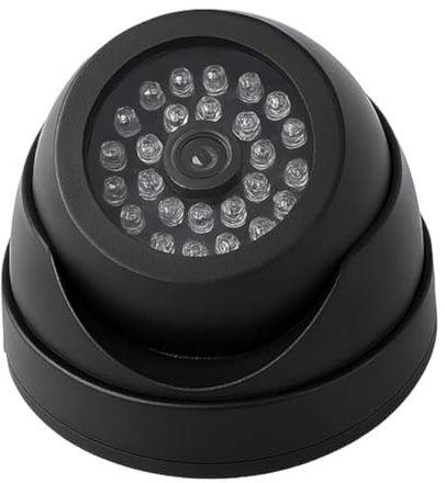 Imitation Security Camera, Dummy Fake Dome Camera with Flashing Red LED Light/Screw/Cover for Indoor & Outdoor Home Business, Black