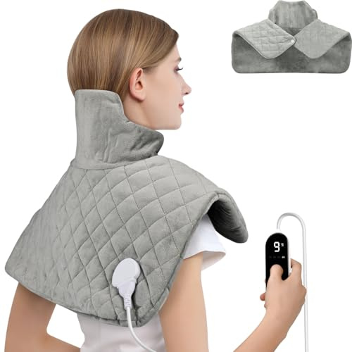 Onherm Almohadilla Eléctrica Cervical 48×58 cm, Manta Térmica Eléctrica para Cuello, Espalda y Hombro con Apagado Automático, 9 Niveles de Temperatura, de Franela, Lavable a Máquina