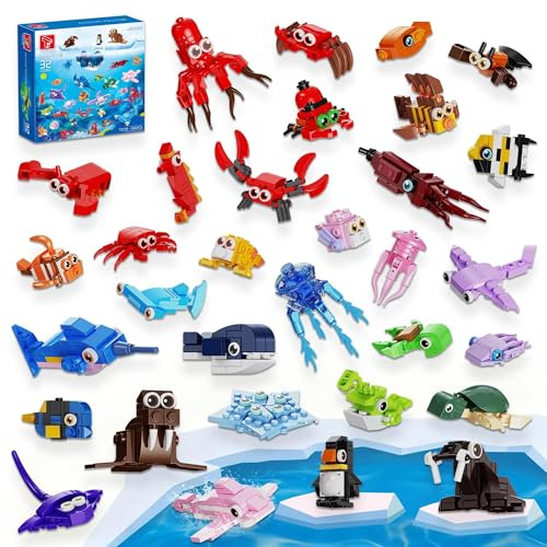 TYCOLE 32 Pack Regalini Fine Festa Compleanno Bambini, 846PCS Mini Animali Marini Blocchi Costruzione - Set Gioco Mattoncini per Regalini, Premi Scolastici e Natale
