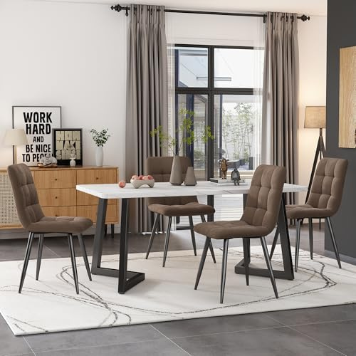 BXEYXE matgrupp. (set 117 × 68 cm matbord med 4 stolar) Rektangulärt matbord modernt köksbordsset, matstol brun sammet köksstol. svarta bordsben