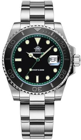 ADDIESDIVE 41 MM Diving Watches 200 M Waterproof Greenblack Analog Quartz Stainless Steel Watch for Men