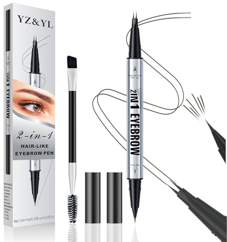 YZ&YL Crayon Sourcil, Double Embout Avec Micro-pointe à 2 Broches et Pointe Pinceau Précise, Stylo Sourcil Effet Poil, Imperméable, Résistant à la Transpiration et aux Taches (Marron Foncé)