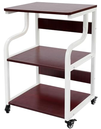 Duoruameng Mesa de impresión de 3 pisos con ruedas, soporte móvil de madera y metal, carro de impresora, estante de almacenamiento para oficina, estudio, 50 x 40 x 74,5 cm (color teca)
