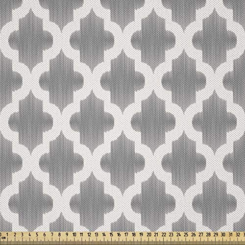 ABAKUHAUS Grigio e bianco Tessuto a Metraggio, geometrico damasco, Tessuto a Maglia Elasticizzato per Abbigliamento, 2M (148x200cm), Bianco