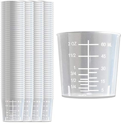 200 Pack - RE-GEN 60ml Graduated Clear Reusable Measuring Cups Pots Container Beaker Tubs - Ideal for Medicine, Kitchen Cooking, Catering, Medical Lab, Home