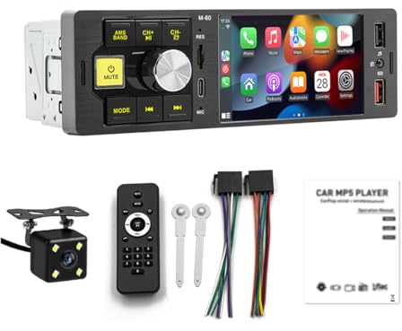 Autoradio Bluetooth Single Din 4,1 pouces avec Android Auto/CarPlay/Mirrorlink filaire, prise en charge USB et TYPE-C/appel mains libres Bluetooth/radio FM/USB/carte TF/entrée AUX + caméra 4 LED