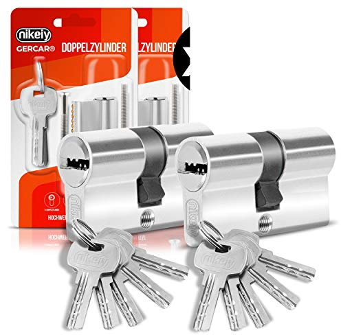 GERCAR Cylindre de serrure profilé 40/40 - Double cylindre - Avec 10 clés - Lot de 2 clés identiques - Longueur : 80 mm, A : 40 B : 40 - Lot de 2.