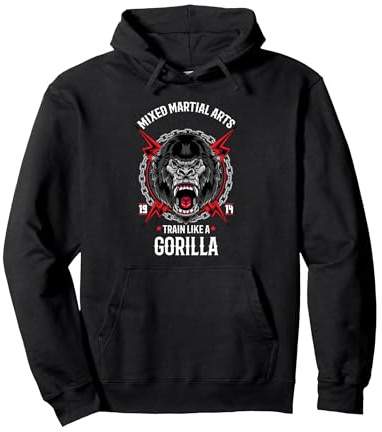 MMA Gorilla Fighter Pullover Hoodie, Adult Unisex, Black, Large