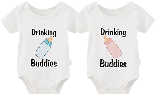 culbutomind Baby tvillingar sparkdräkt drinking buuddies baby body rolig kortärmad present för födseln baby pojkar flickor tvillingar babykläder, Vit, 3-6 månader